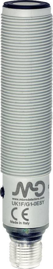 Zylindrischer Näherungssensor mit geripptem Gehäuse, Aufschrift 'UK1F/C1-0E5Y', 'CE'-Kennzeichnung, 'Made in Italy'.
