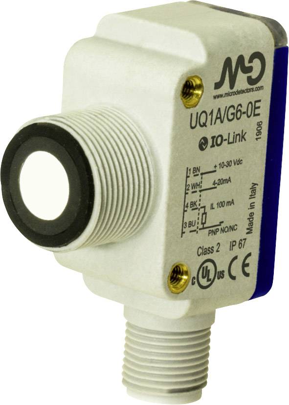 Ultraschallsensor mit IO-Link-Schnittstelle, Modell 'UQ1A/G6-0E', kompakt, geeignet für industrielle Anwendungen, IP67 zertifiziert.