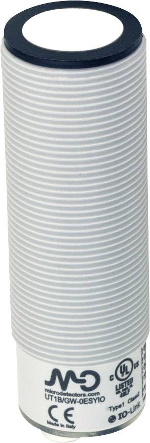 Zylinderförmiger Sensor mit gerippter Oberfläche und CE-Kennzeichnung. Enthält Symbole für Produktzertifizierungen.