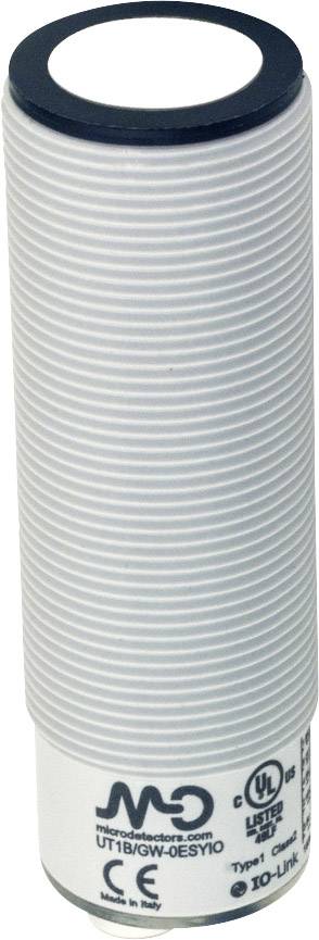 Zylindrischer weißer Sensor mit grauen Rillen, Aufschrift 'CE' und 'UL' am unteren Teil.