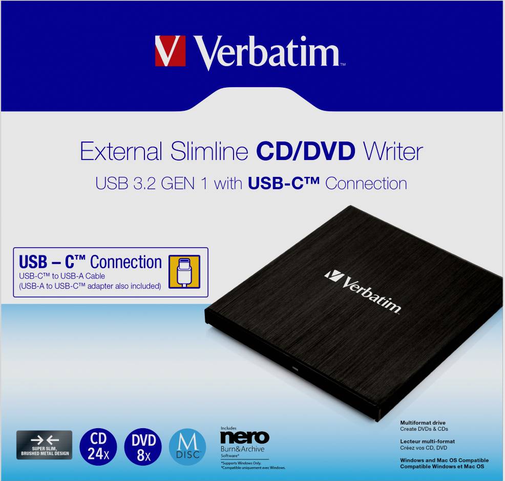 Verbatim DVD-Brenner Extern Retail USB-A (USB 3.2 Gen 1) Schwarz