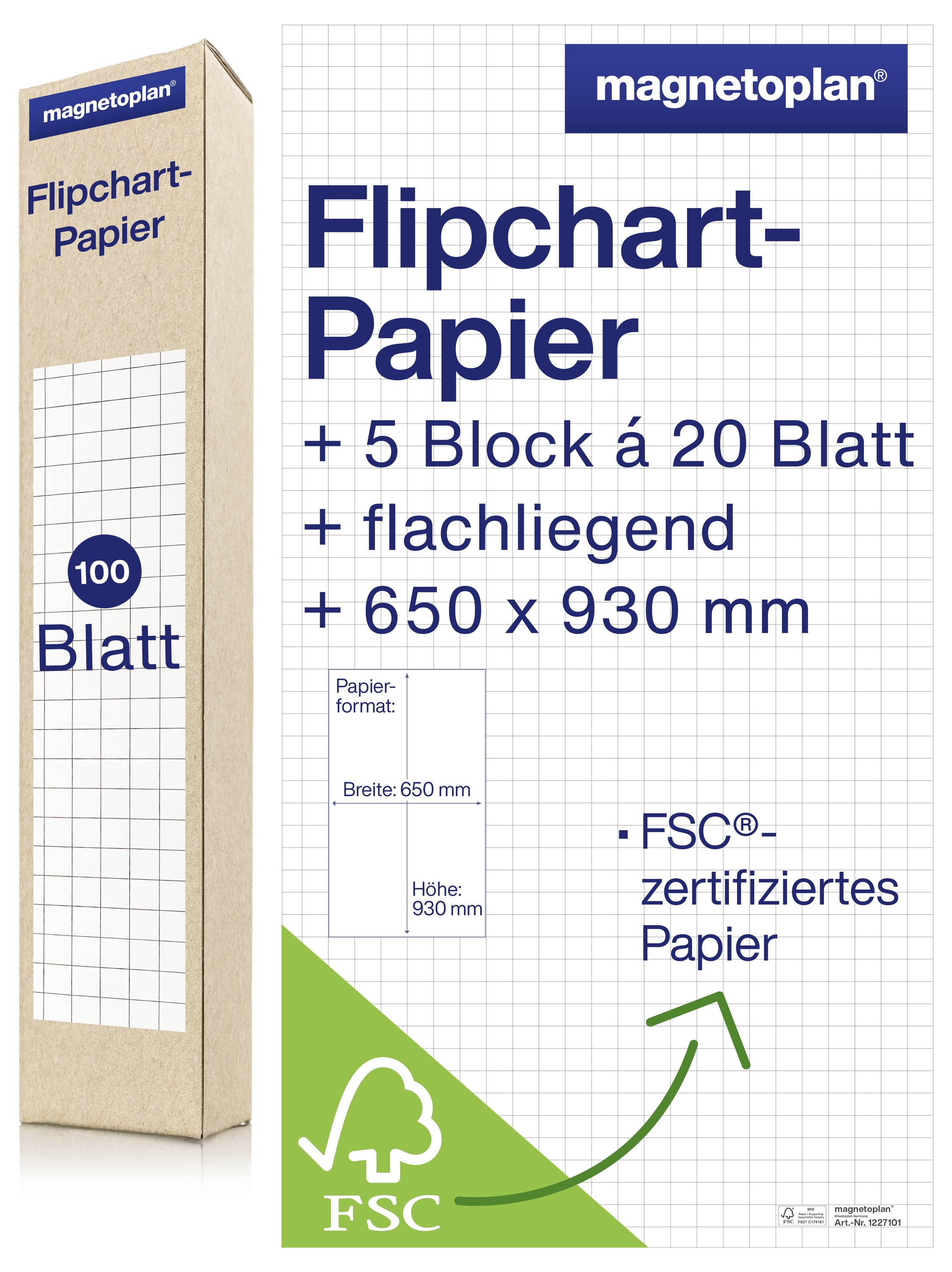magnetoplan 1227101 Flipchartblock Anzahl der Blätter: 100 kariert 650 mm x 930 mm Weiß
