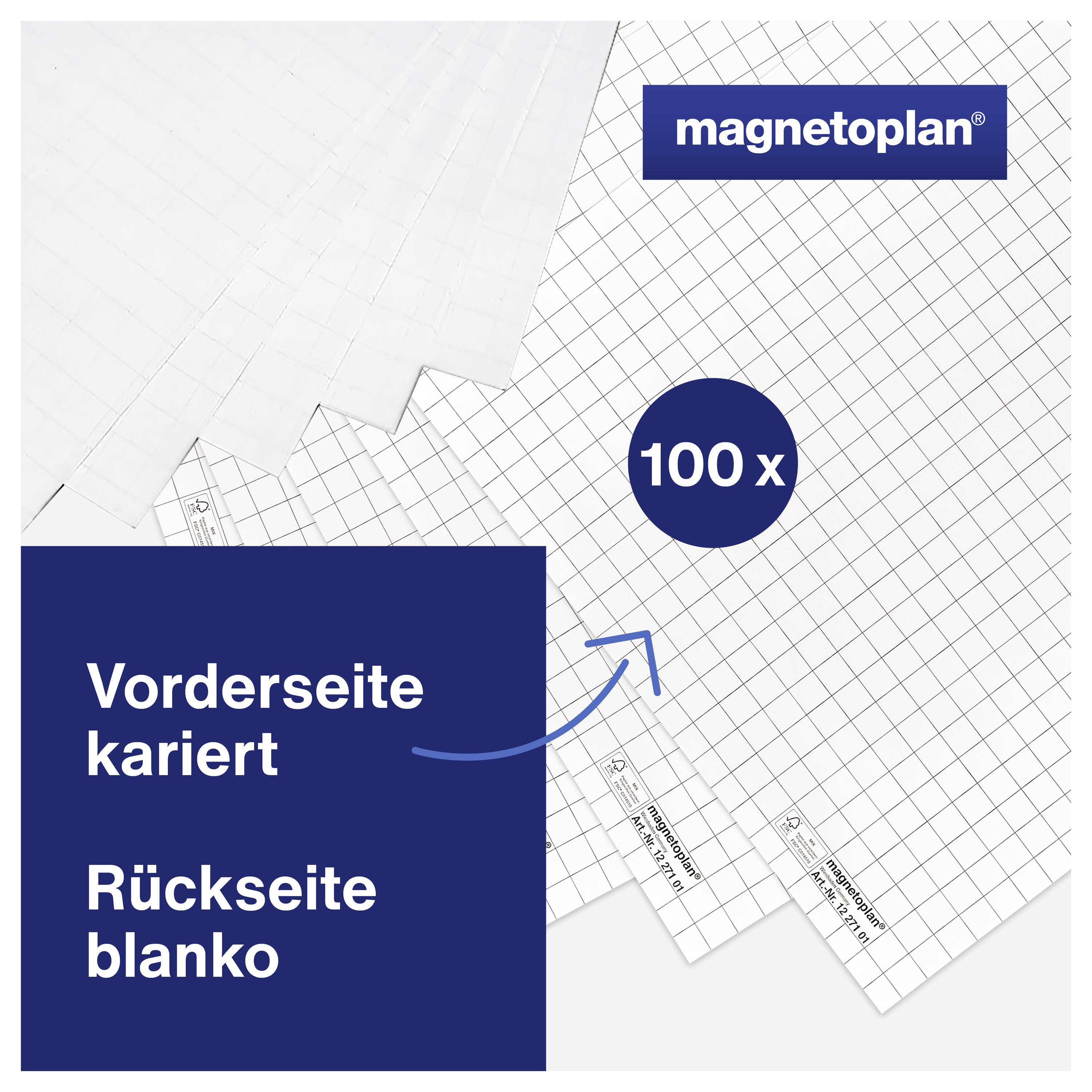 magnetoplan 1227101 Flipchartblock Anzahl der Blätter: 100 kariert 650 mm x 930 mm Weiß