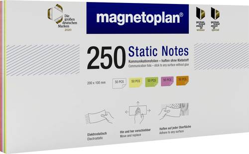 Magnetoplan Haftnotiz Static Notes 200mm x 100mm Weiß, Gelb, Grün, Rosa, Orange 250St.