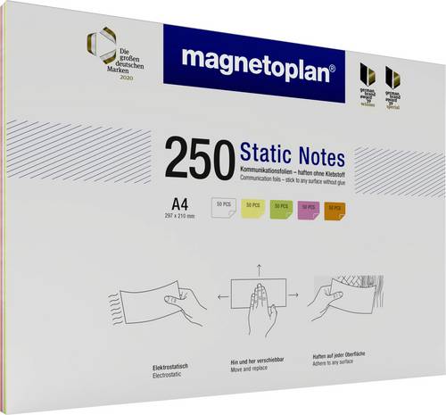 Magnetoplan Haftnotiz Static Notes 297mm x 210mm Weiß, Gelb, Grün, Rosa, Orange 250St.