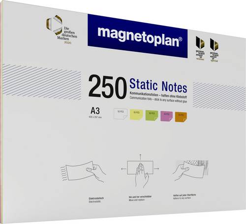 Magnetoplan Haftnotiz Static Notes 420mm x 297mm Weiß, Gelb, Grün, Rosa, Orange 250St.