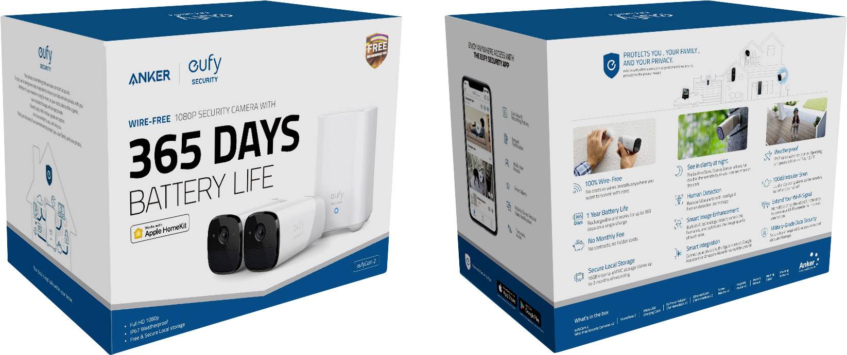 Anker eufyCam 2 kit 3*1 T88423D2 WLAN IP-Überwachungskamera-Set mit 3 Kameras 1920 x 1080 Pixel