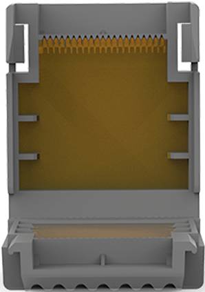 Graue, offene Kunststoffbox mit oranger Oberfläche im Inneren, vermutlich für elektronische Bauteile oder als Schutzgehäuse konzipiert.