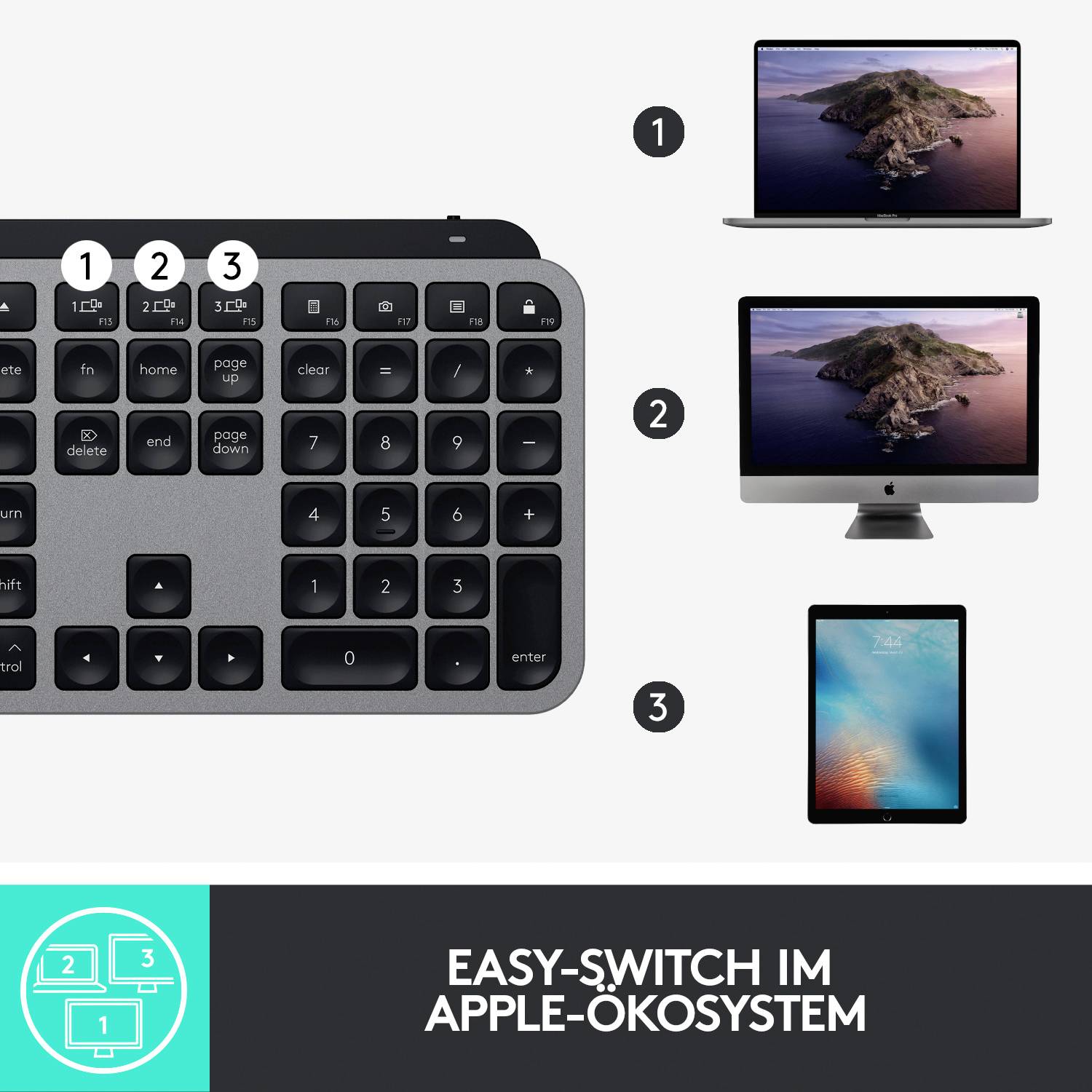 Logitech MX Keys for Mac Bluetooth® Tastatur Deutsch, QWERTZ, Mac Spacegrau Beleuchtet