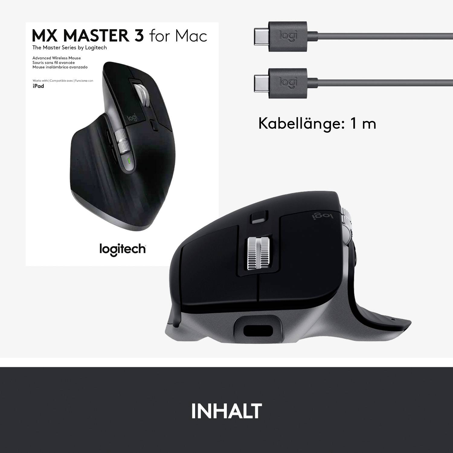 Logitech MX Master 3 Mac Version Ergonomische Maus Bluetooth®, Funk Optisch Graphit 7 Tasten 4000 d