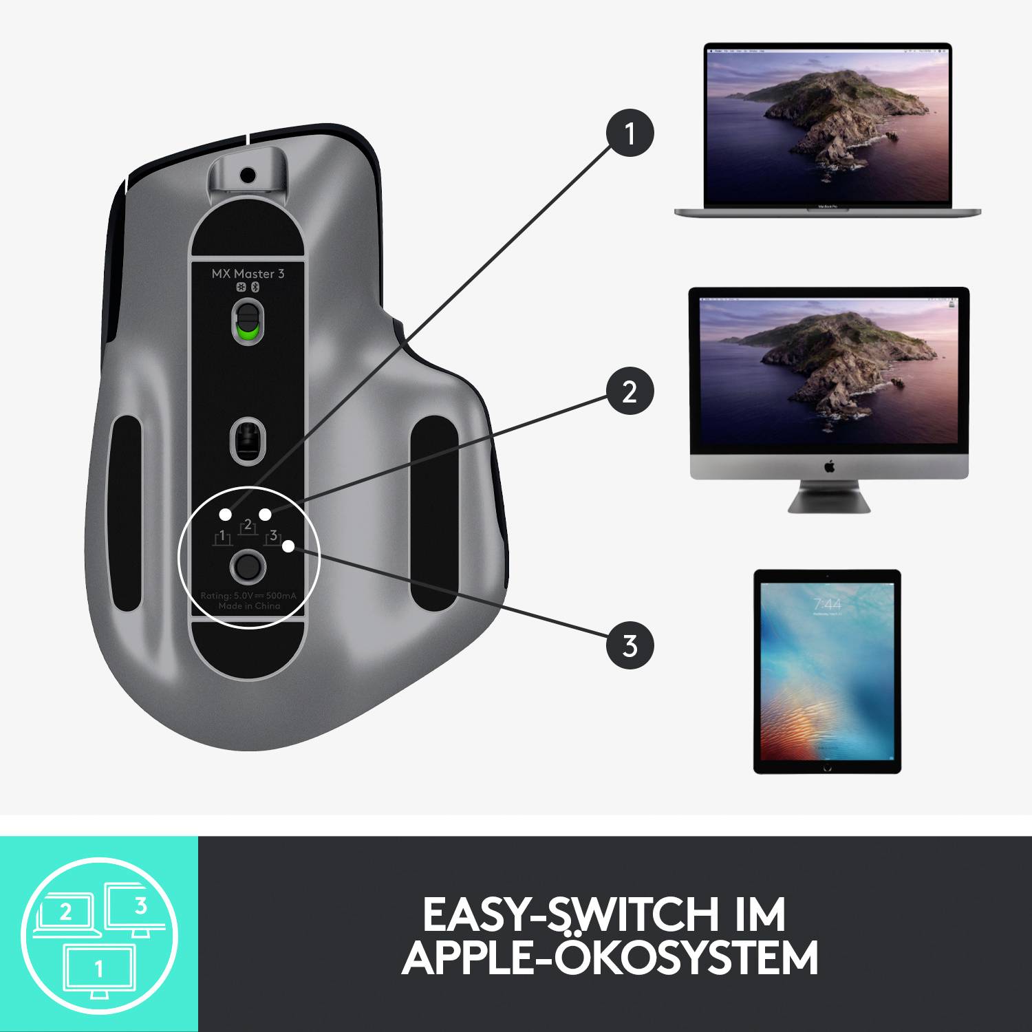 Logitech MX Master 3 Mac Version Ergonomische Maus Bluetooth®, Funk Optisch Graphit 7 Tasten 4000 d