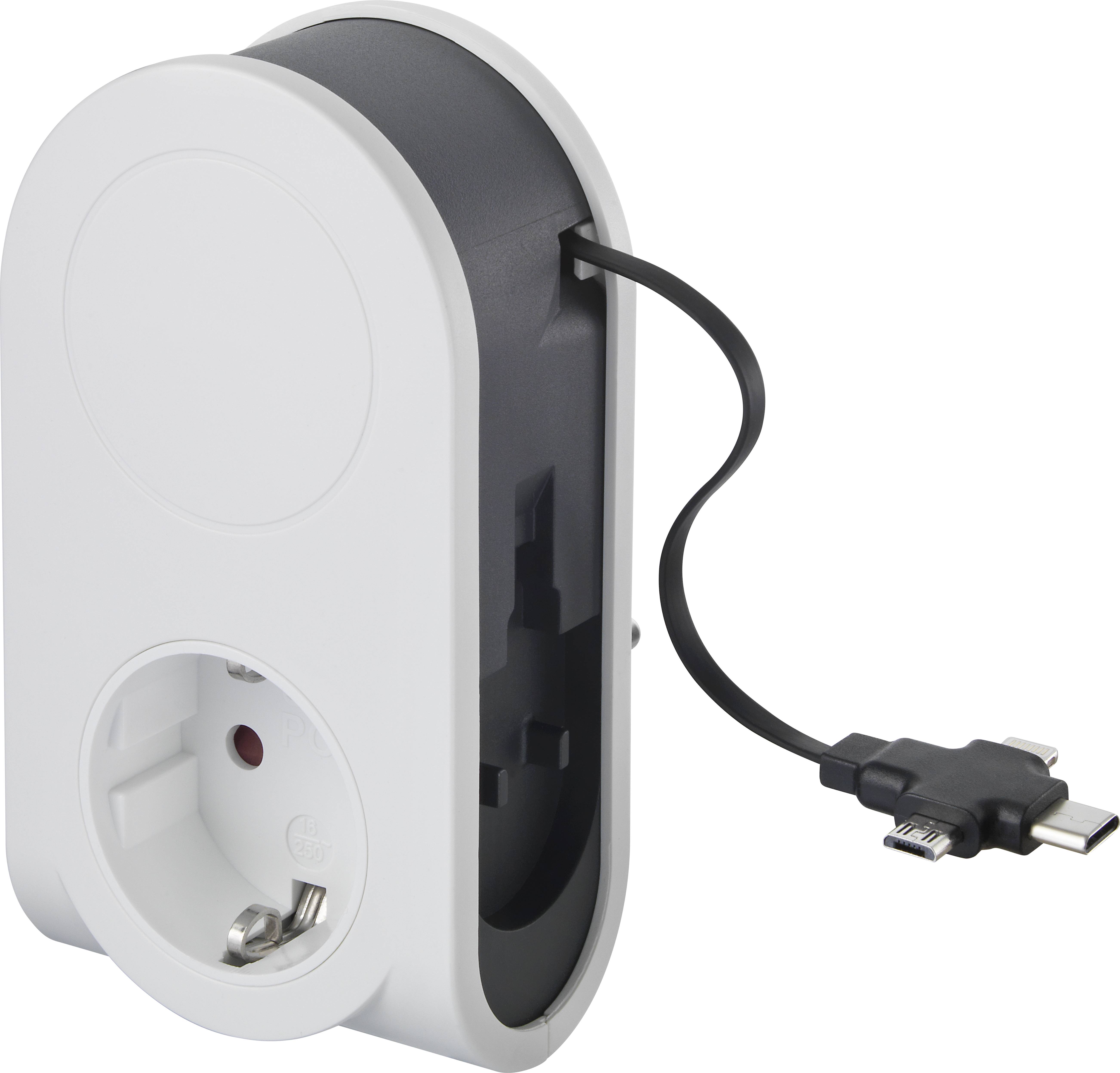 Sygonix SY-4547666 Zwischensteckdose mit USB 2polig Weiß, Schwarz