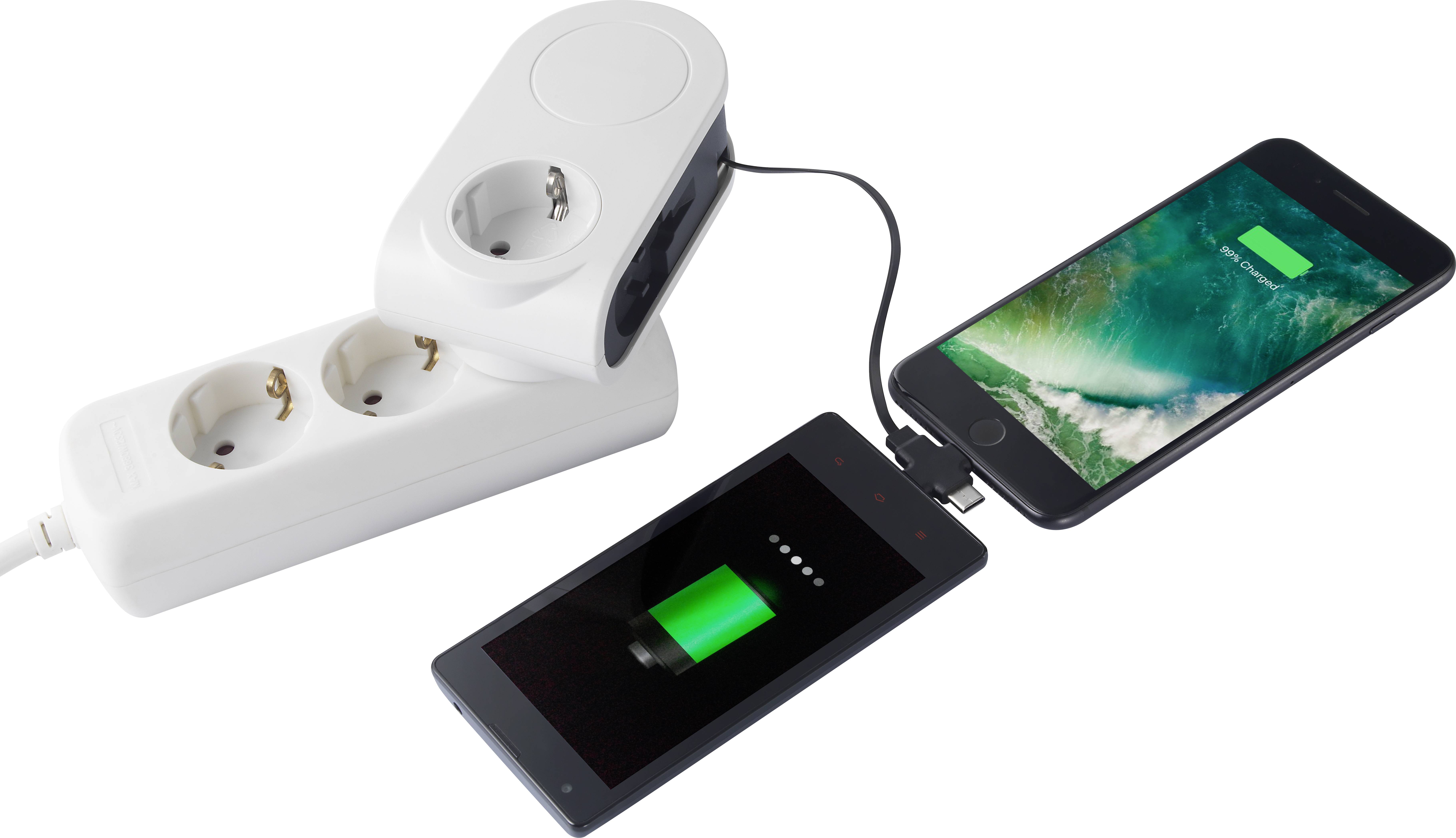 Sygonix SY-4547666 Zwischensteckdose mit USB 2polig Weiß, Schwarz