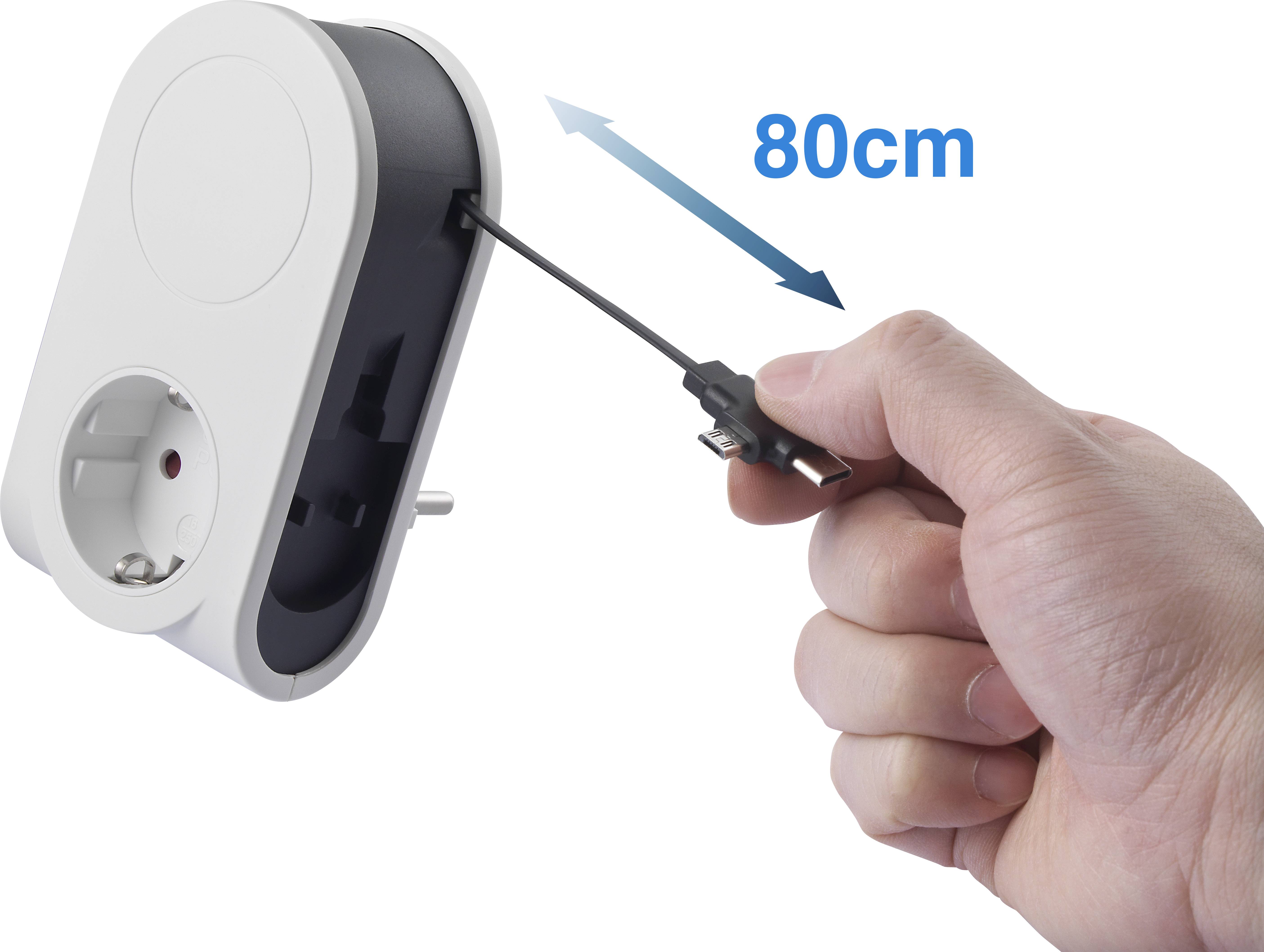 Sygonix SY-4547666 Zwischensteckdose mit USB 2polig Weiß, Schwarz