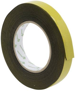 Eine Rolle doppelseitiges Klebeband mit gelbem Abdeckpapier, auf weißem Hintergrund.