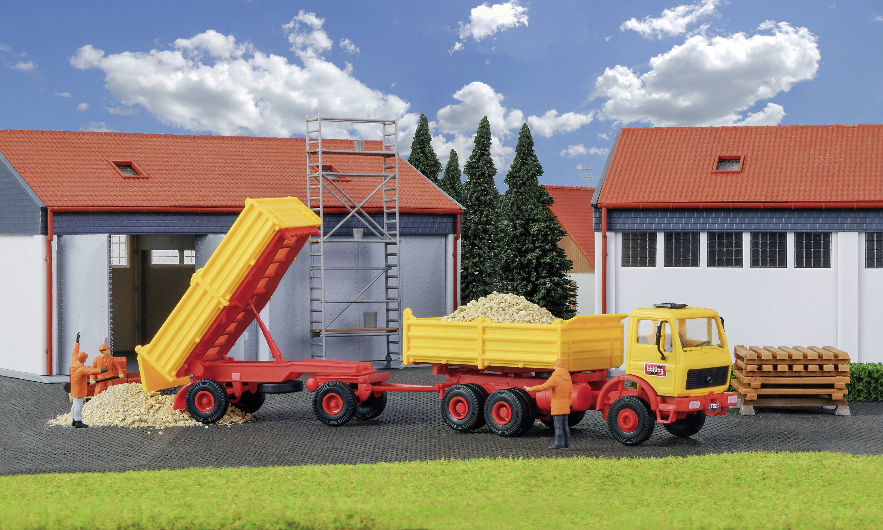 Kibri 14122 H0 Baufahrzeug Modell Mercedes Benz Kipper mit Anhänger, Edition Emil Bölling