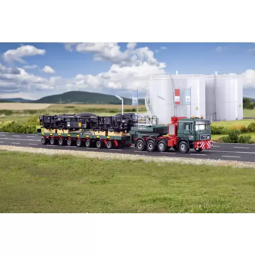 Kibri 13601 H0 LKW Modell MAN SK mit Scheuerle Plattformwagen mit Schienenkran-Unterteil Kibri 13601 H0 LKW Modell MAN SK mit Scheuerle Plattformwagen mit Schienenkran-Unterteil