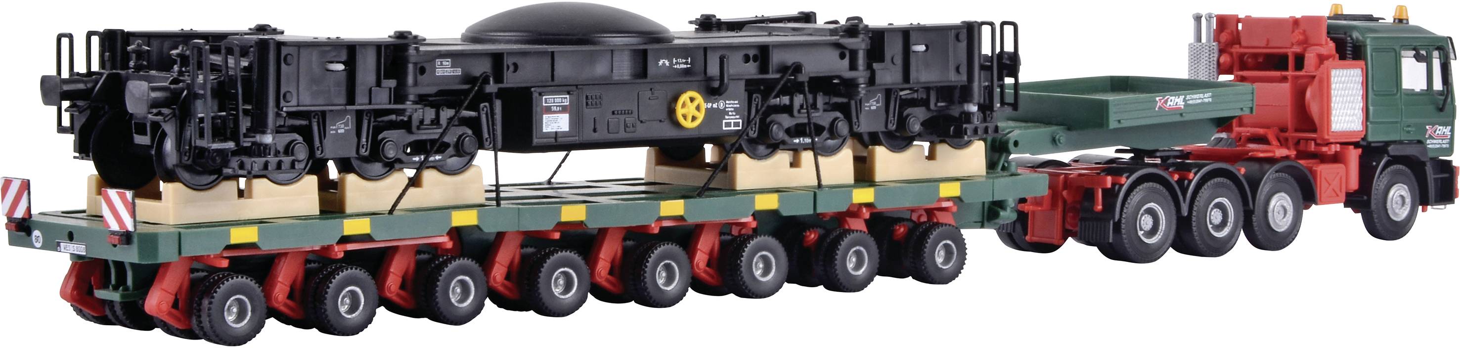 Kibri 13601 H0 LKW Modell MAN SK mit Scheuerle Plattformwagen mit Schienenkran-Unterteil