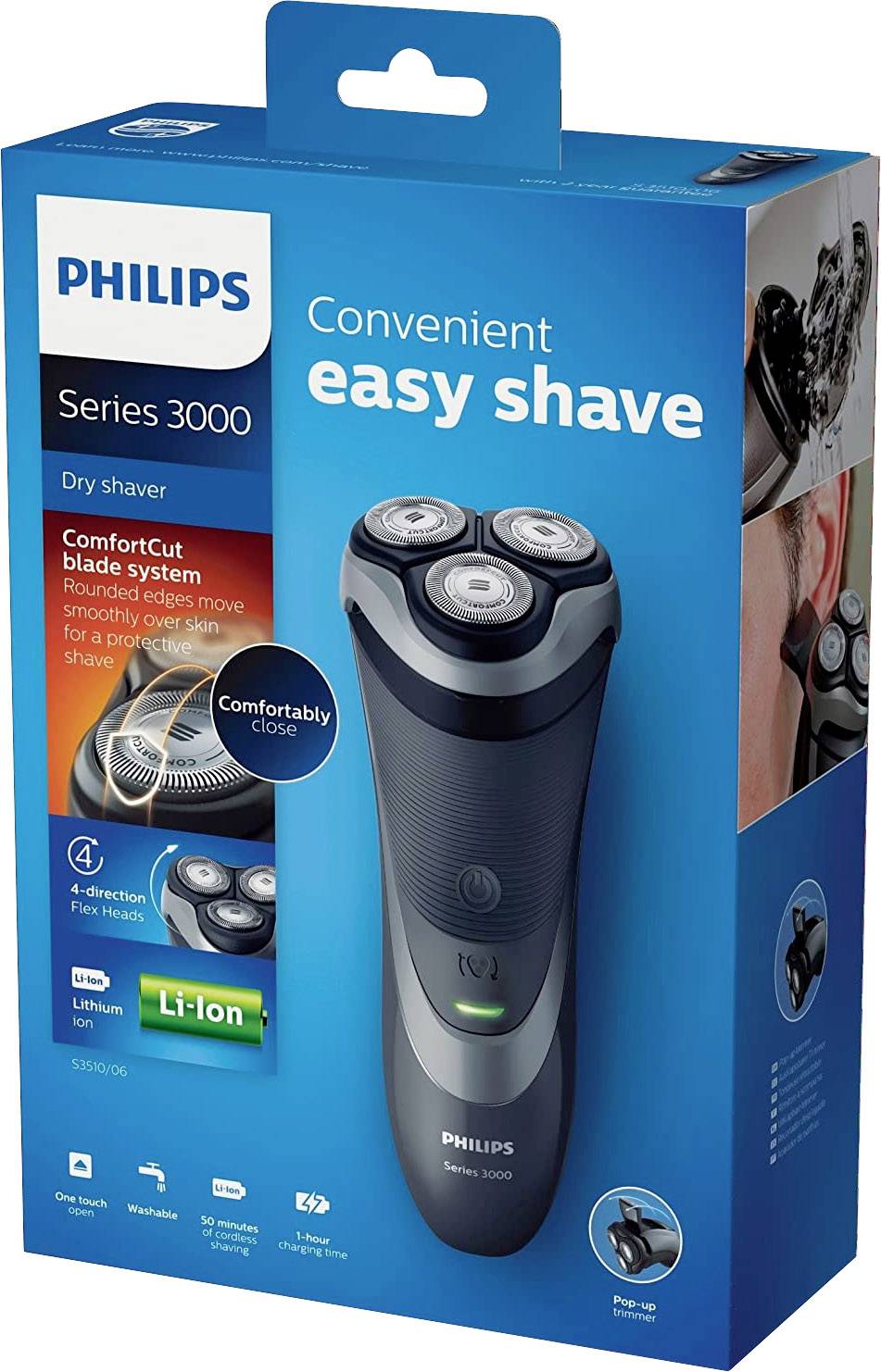 Philips S3510/06 Series3000 Rotationsrasierer Schwarz, Blau