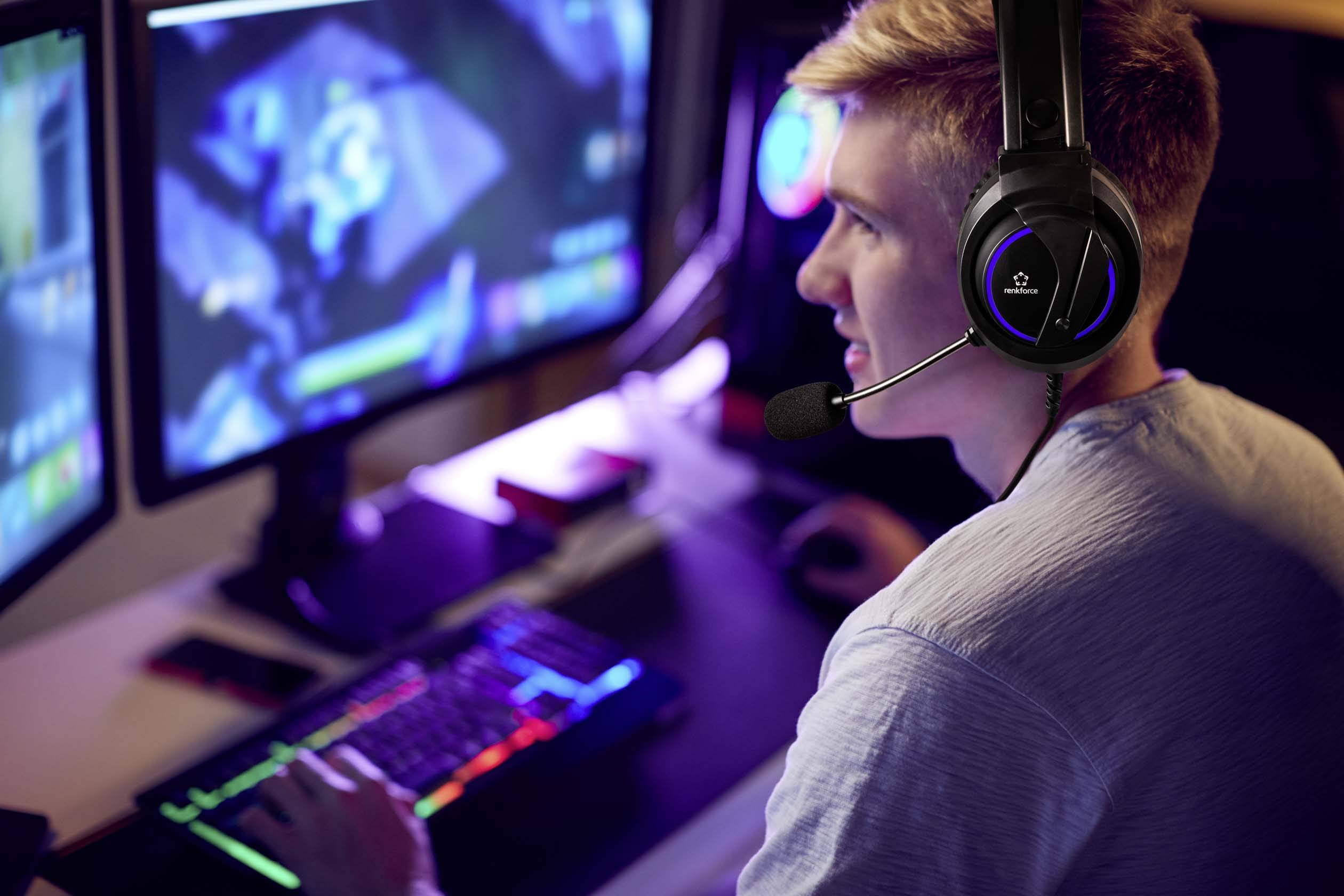 Renkforce RF-GHD-200 Over Ear Headset kabelgebunden Stereo Schwarz Lautstärkeregelung Gaming