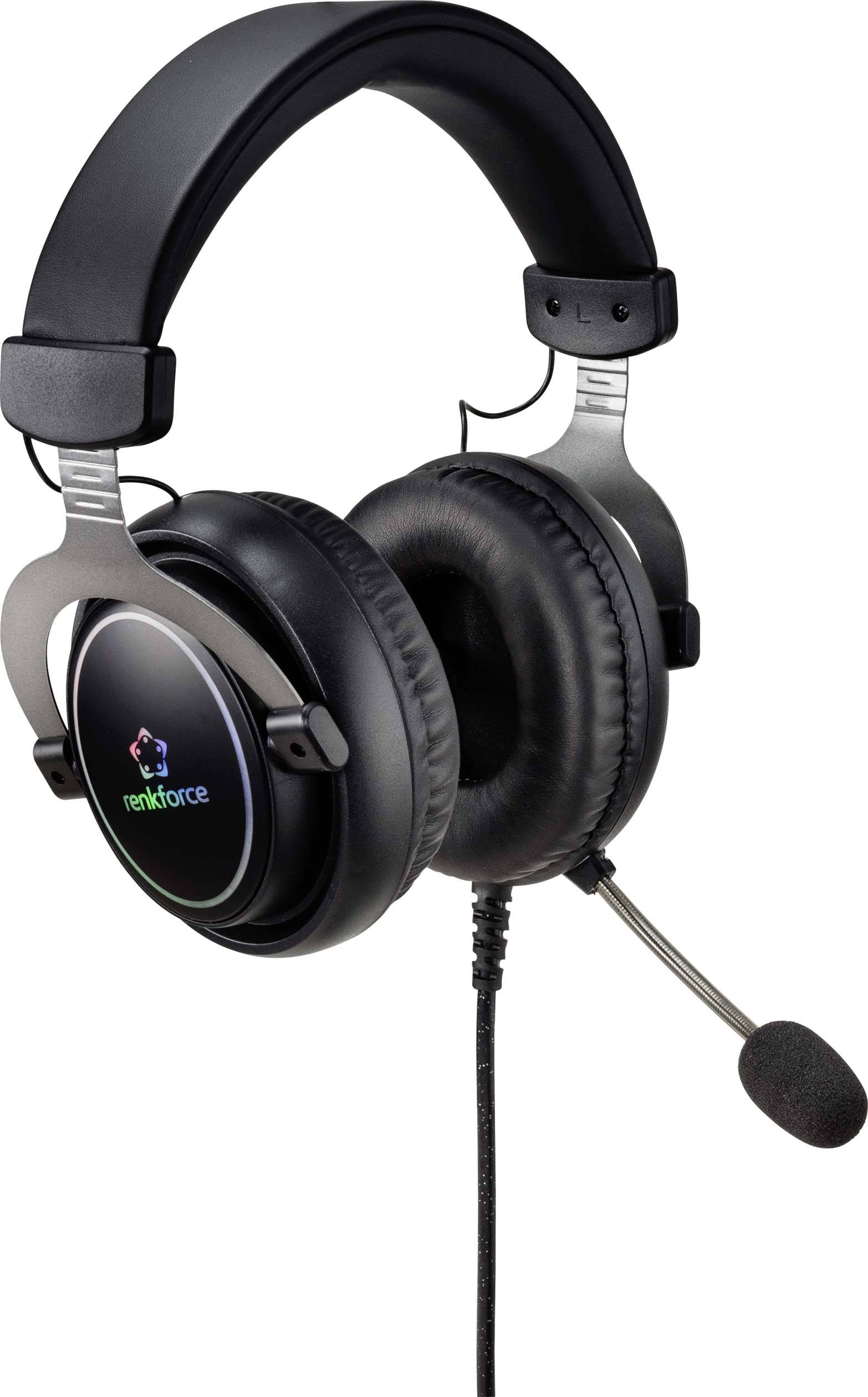 Renkforce RF-GH-300 Over Ear Headset kabelgebunden 7.1 Surround Schwarz Mikrofon-Stummschaltung, Lautstärkeregelung Gaming