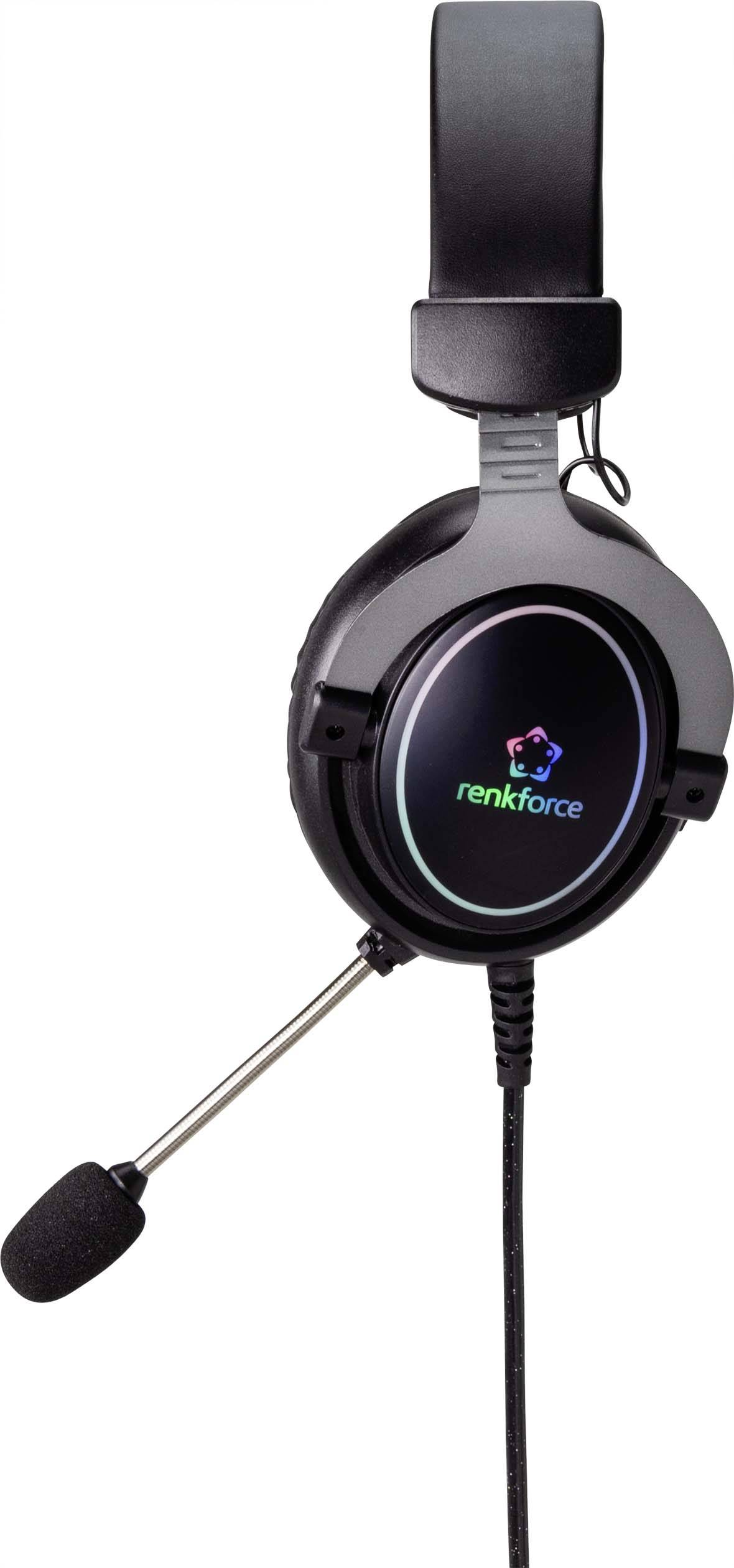 Renkforce RF-GH-300 Over Ear Headset kabelgebunden 7.1 Surround Schwarz Mikrofon-Stummschaltung, Lautstärkeregelung Gaming