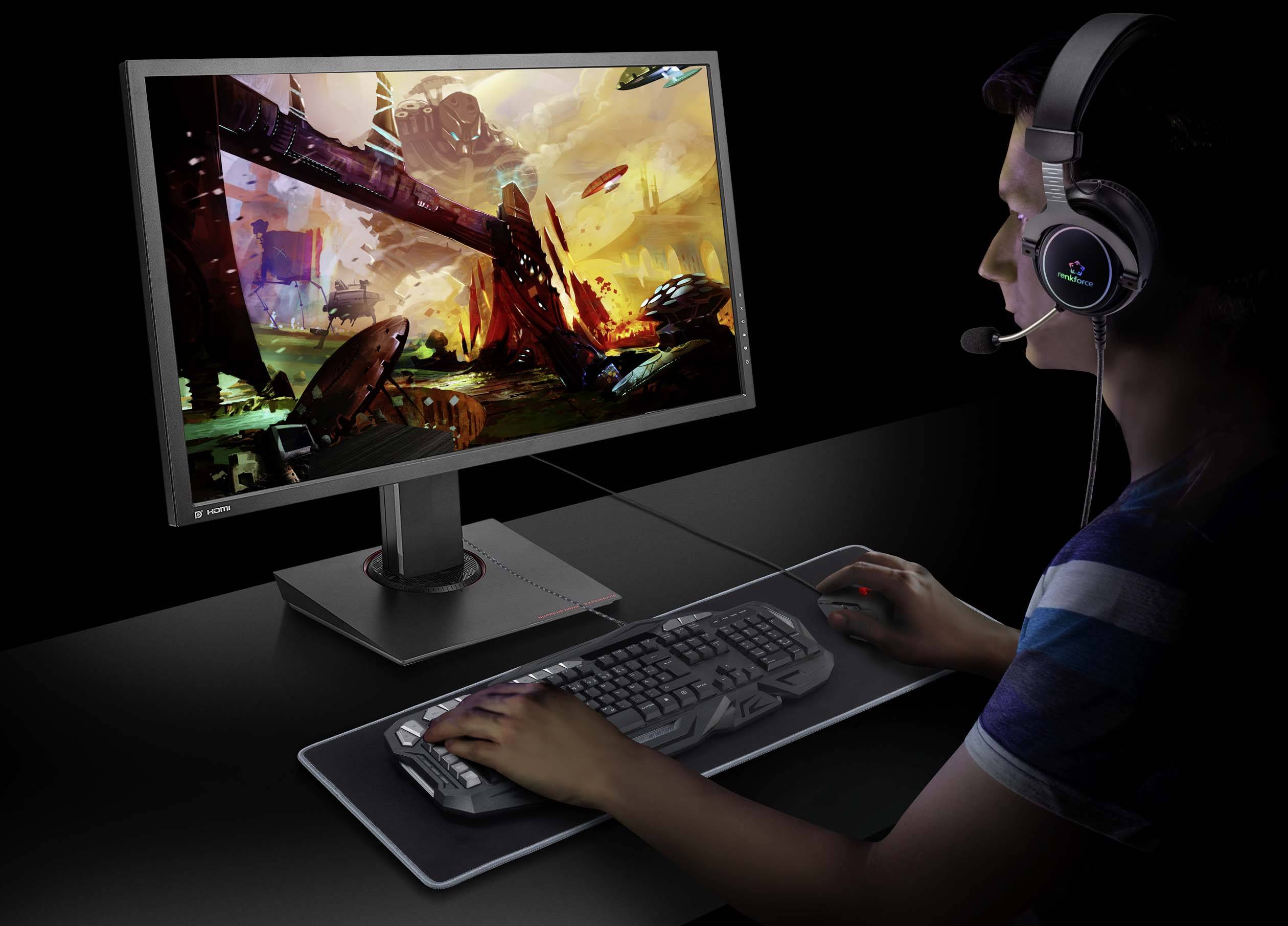 Renkforce RF-GH-300 Over Ear Headset kabelgebunden 7.1 Surround Schwarz Mikrofon-Stummschaltung, Lautstärkeregelung Gaming