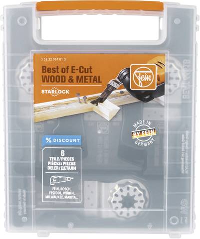 Werkzeugkoffer mit E-Cut-Sägeblättern für Holz und Metall, geeignet für Bosch, Festool, weiteren Marken. Enthält 6 Teile.