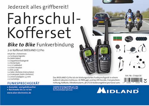 Midland Fahrschul-Kofferset Bike to Bike G7 Pro C1090.S6 PMR/LPD-Handfunkgerät 2er Set