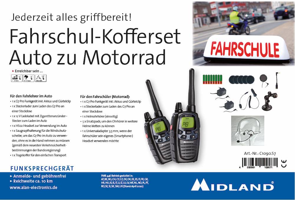 Midland Fahrschul-Kofferset Car to Bike G7 Pro C1090.S7 PMR/LPD-Handfunkgerät 2er Set