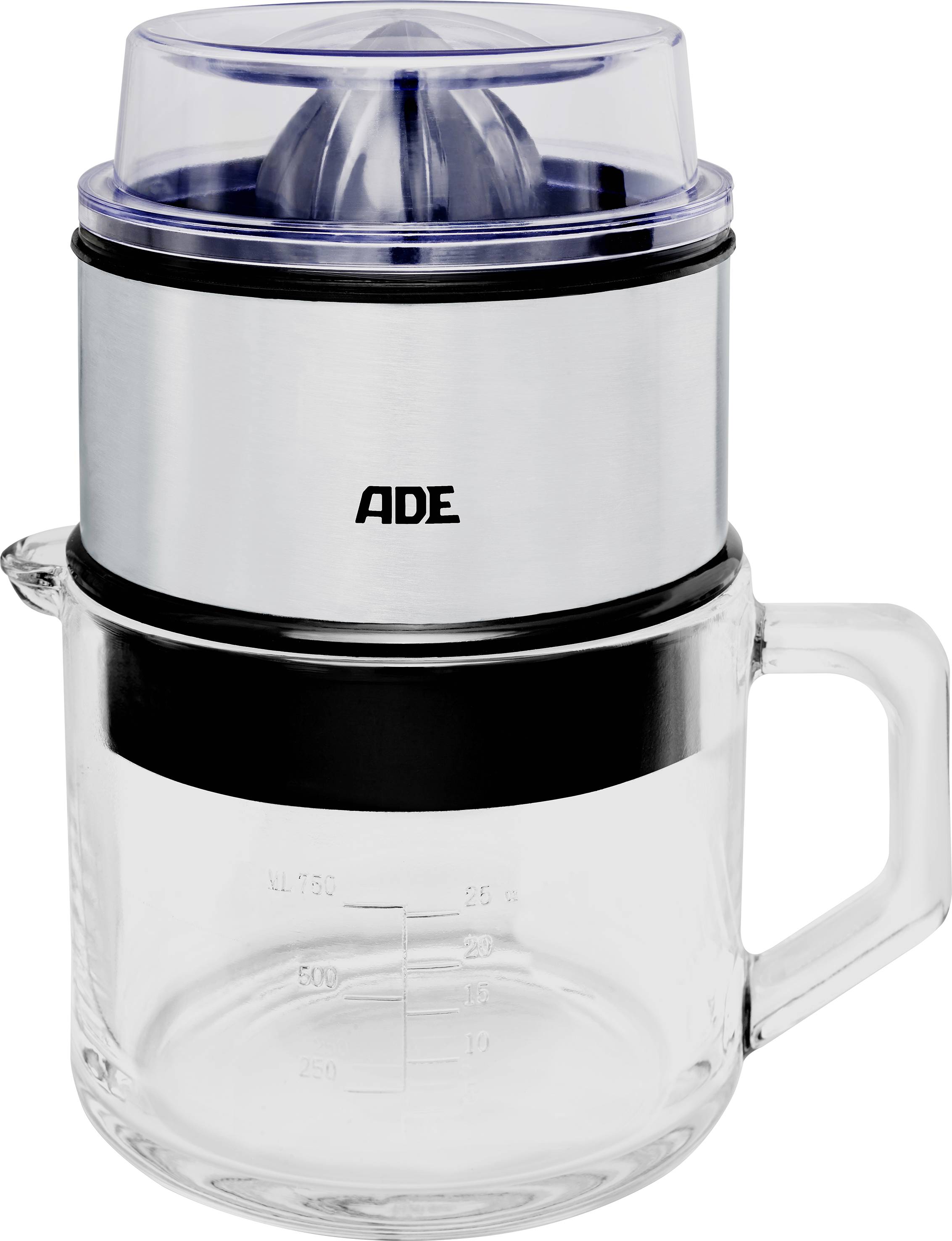 ADE Zitruspresse 60 W inkl. hochwertiger Glaskaraffe, Start-Stopp-Automatik, BPA-frei Edelstahl, Schwarz