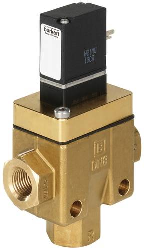 Ein Magnetventil aus Messing von Bürkert, kompakte Bauform, geeignet für die Steuerung von Flüssigkeits- oder Gasflüssen.