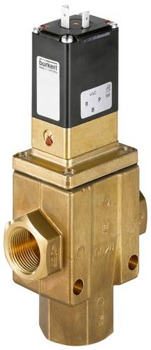 Ein magnetisch gesteuertes Messingventil mit Anschlüssen, das in hydraulischen oder pneumatischen Systemen zur Steuerung des Durchflusses verwendet wird.