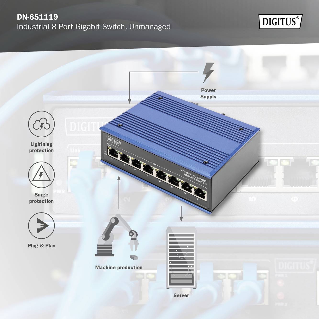 Digitus DN-651119 Industrial Ethernet Switch 8 Port 10 / 100 / 1000 MBit/s
