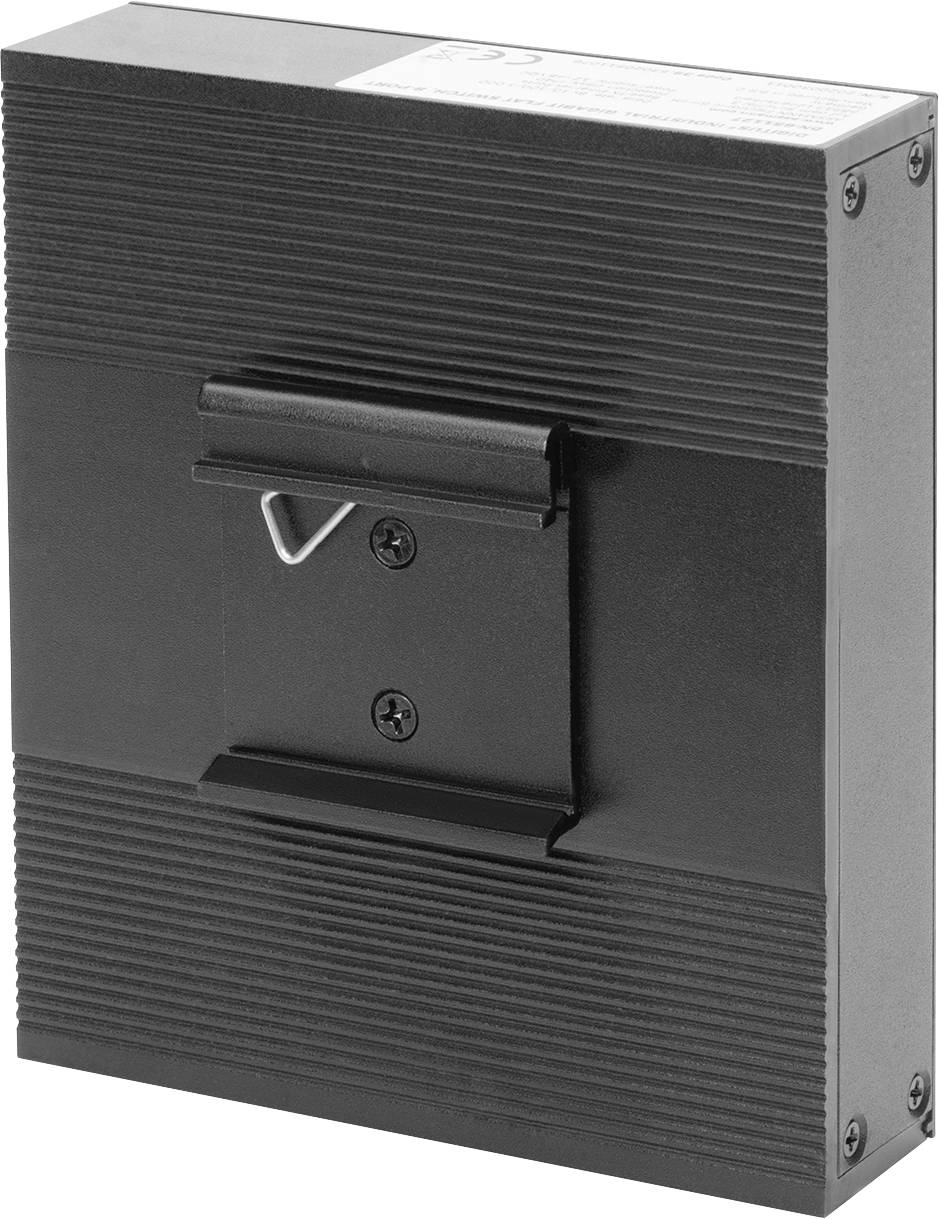 Schwarze, rechteckige elektronische Komponente mit einem Griff und Schrauben an der Vorderseite.