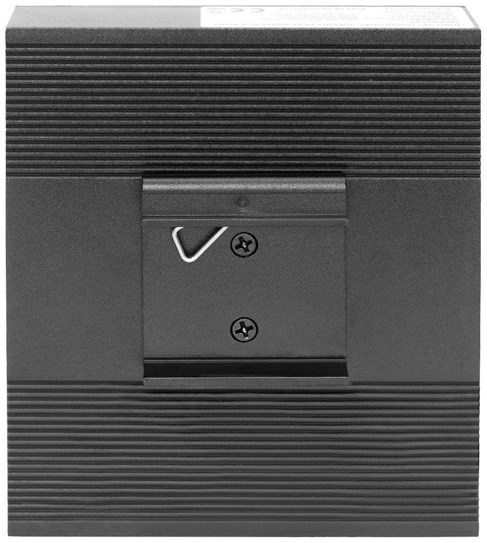 Ein quadratisches, schwarzes, geriffeltes Gerät mit einer Metallhalterung und zwei Schrauben an der Vorderseite.