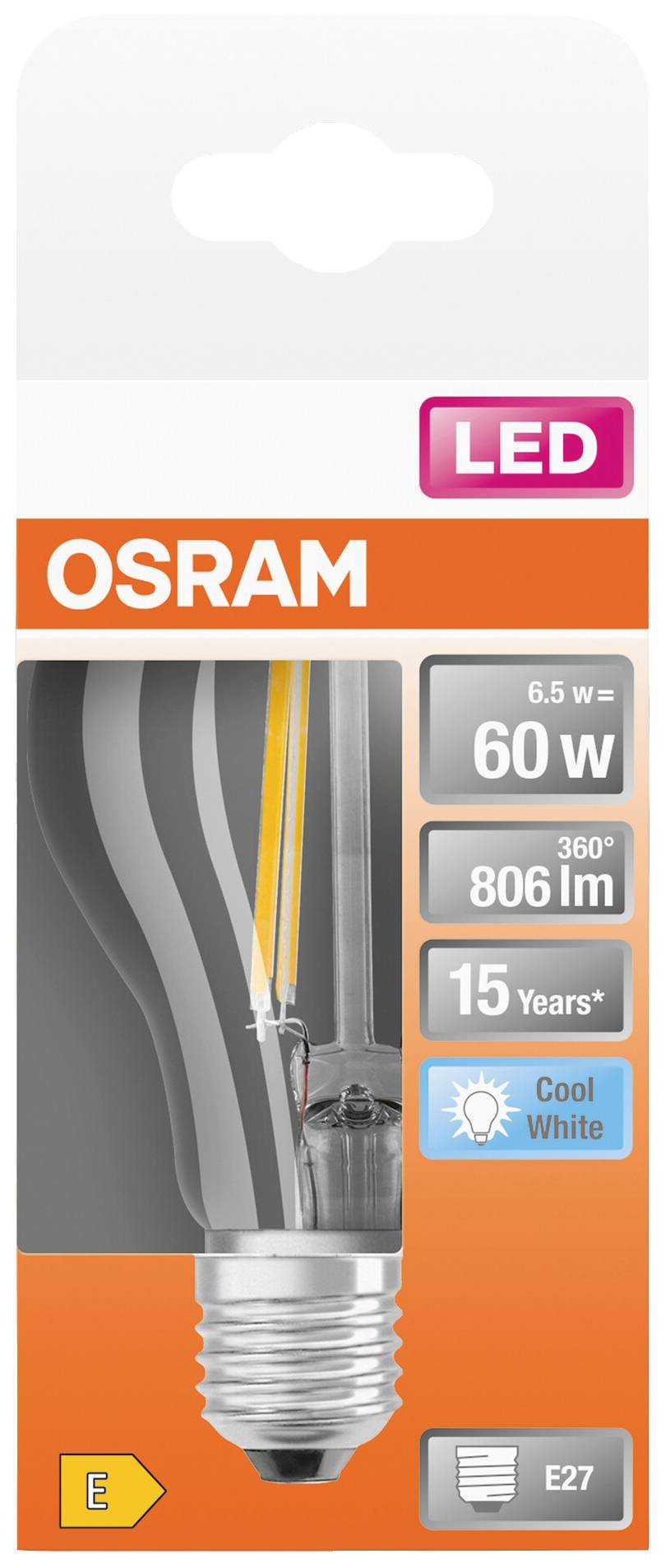 OSRAM HOMELIGHTING 4058075112308 LED EEK E (A - G) E27 Glühlampenform 6.5W = 60W Kaltweiß (Ø x L) 60mm x 105mm 1St.