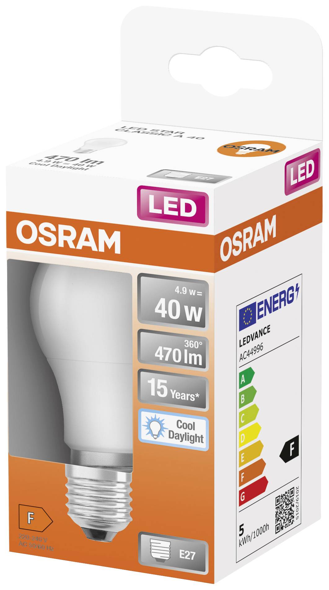 OSRAM HOMELIGHTING 4058075304192 LED EEK F (A - G) E27 Glühlampenform 4.9W = 40W Neutralweiß (Ø x L) 55mm x 105mm 1St.