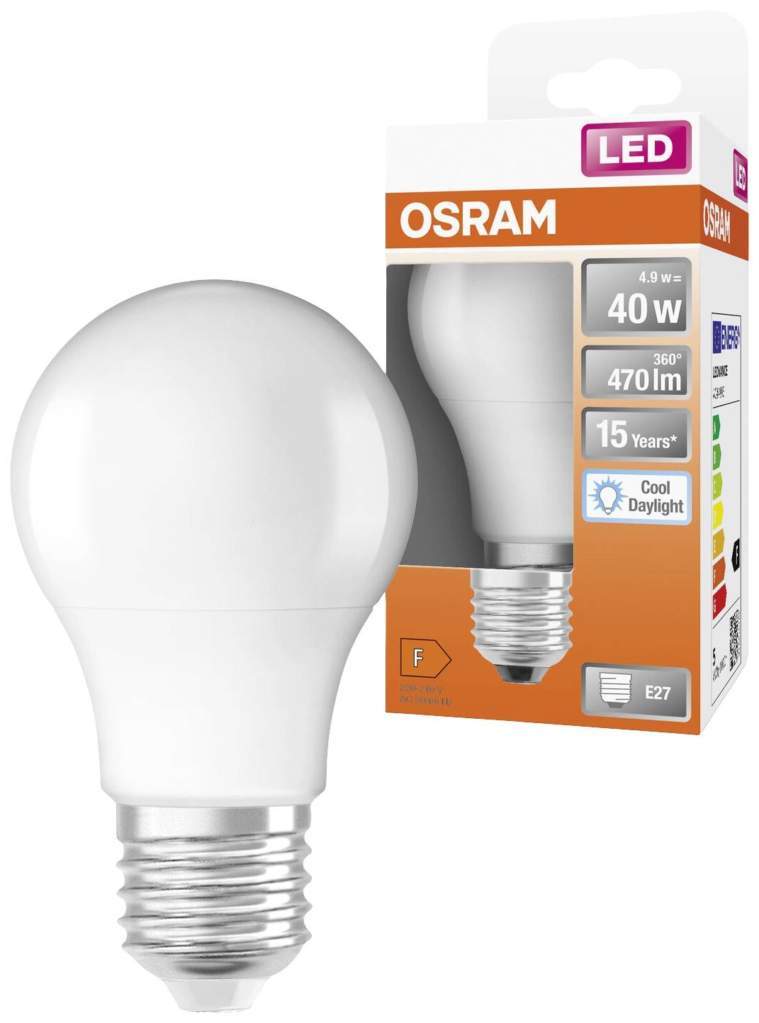 OSRAM HOMELIGHTING 4058075304192 LED EEK F (A - G) E27 Glühlampenform 4.9W = 40W Neutralweiß (Ø x L) 55mm x 105mm 1St.