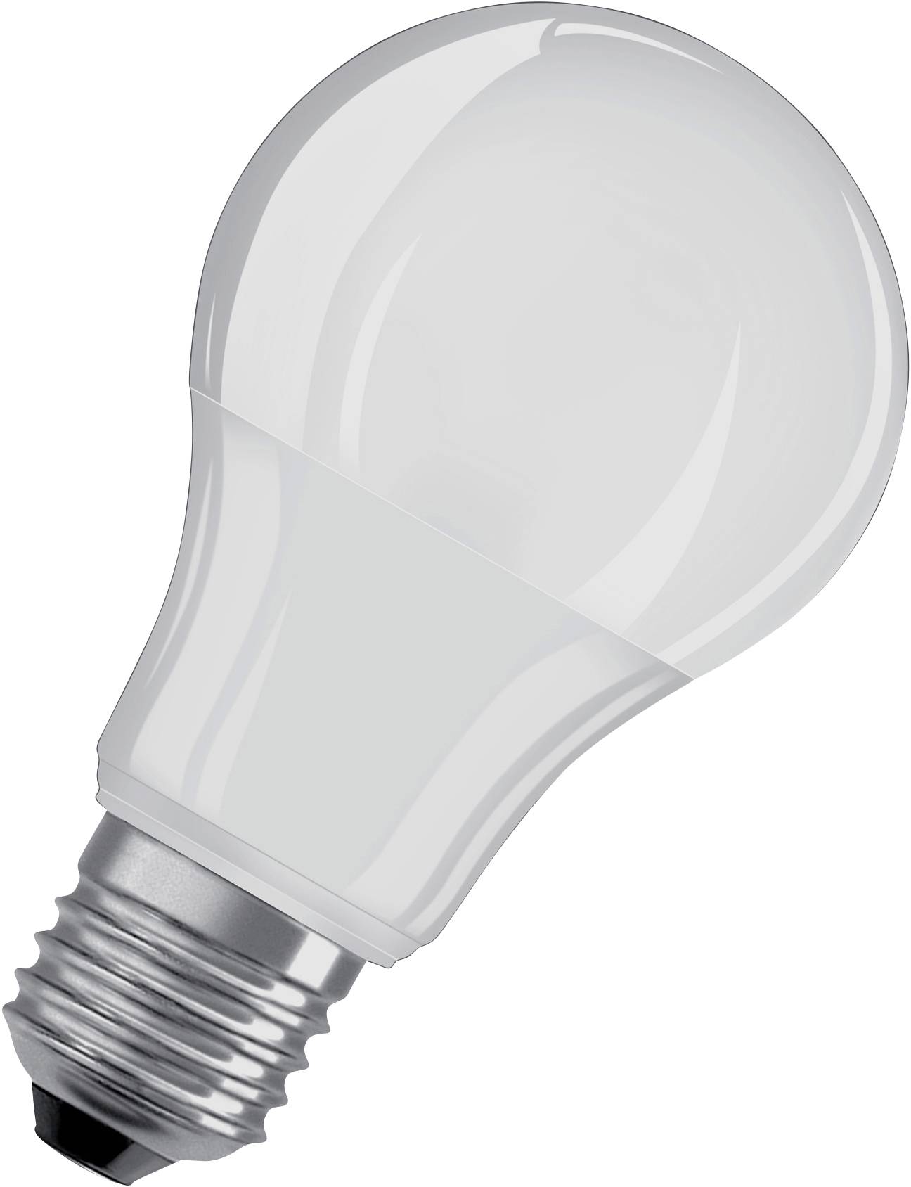 Eine weiße LED-Glühbirne mit silbernem Sockel zeigt die typische Form einer klassischen Glühbirne.