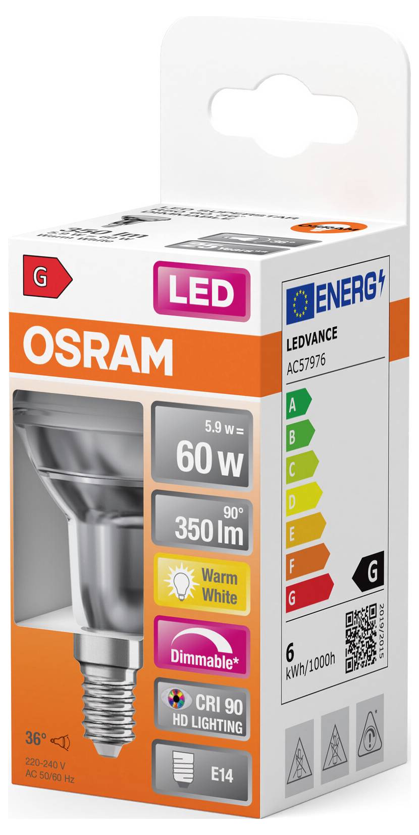 OSRAM HOMELIGHTING 4058075125940 LED EEK G (A - G) E14 Reflektor 5.9W = 60W Warmweiß (Ø x L) 53.5mm x 85mm dimmbar 1St.
