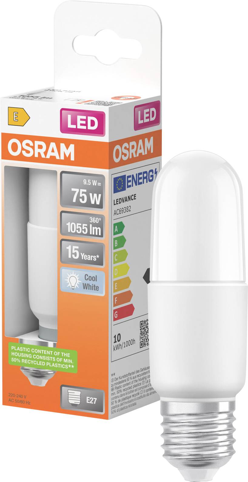 OSRAM LED-Glühbirne in Verpackung, 7,5W, 1055 lm, kaltweißes Licht, E27-Fassung, Energieklasse E.