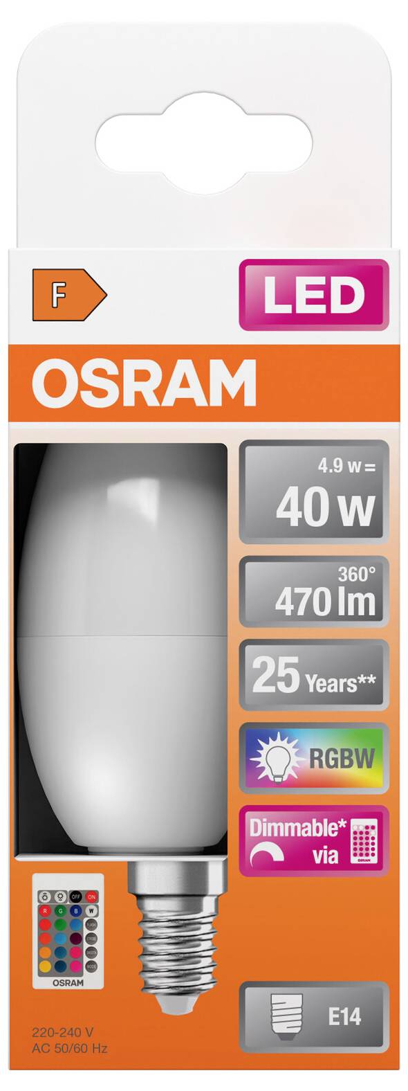 OSRAM HOMELIGHTING 4058075430853 LED EEK F (A - G) E14 Kerzenform 4.9W = 40W Warmweiß 1St.