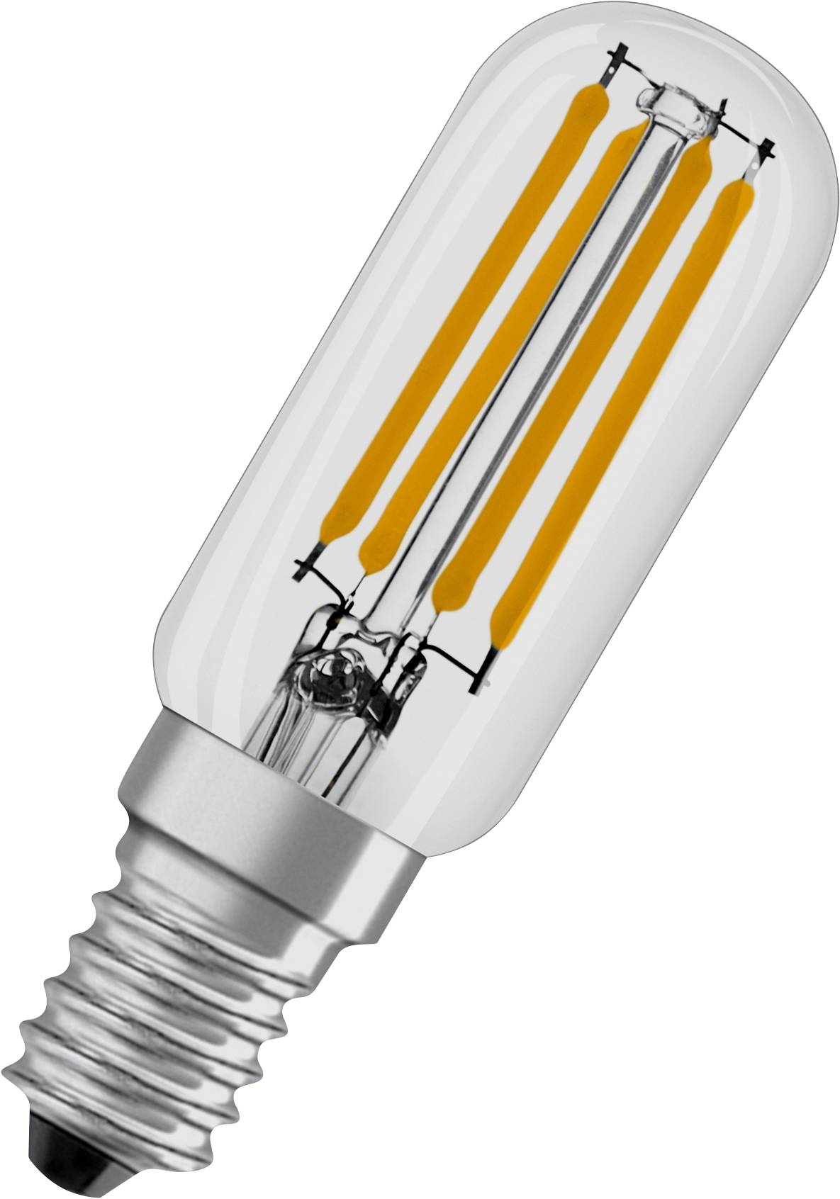 LED-Glühbirne in zylindrischer Form mit sichtbaren Filamenten.