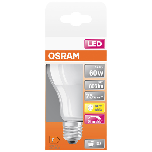 OSRAM 4058075433861 LED EEK F (A - G) E27 Glühlampenform 8.8W = 60W Warmweiß (Ø x L) 60mm x 108mm 1St.