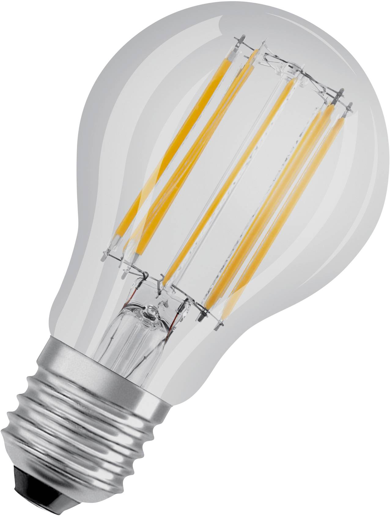 Eine LED-Glühbirne mit sichtbaren Filamenten, die auf Energieeffizienz und modernes Design hinweist.