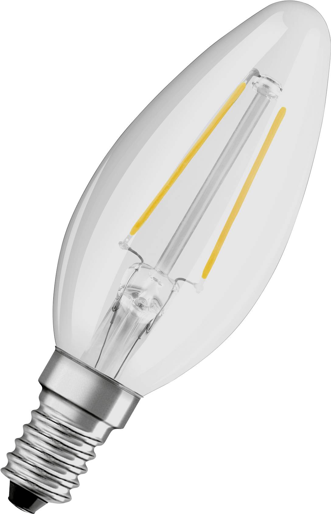 Eine glühbirnenförmige LED-Lampe mit Filament-Design und E14-Sockel, die eine stilvolle und energieeffiziente Beleuchtungsalternative bietet.