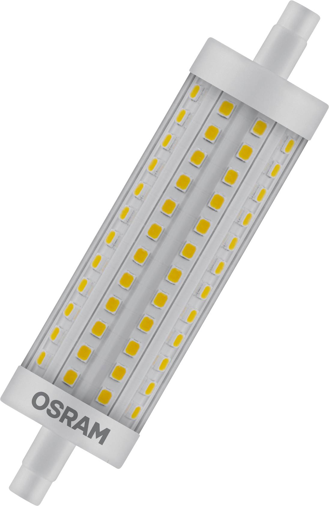 LED-Lampe von OSRAM mit röhrenförmigem Design und zahlreichen leuchtenden Dioden, für energieeffiziente Beleuchtung geeignet.