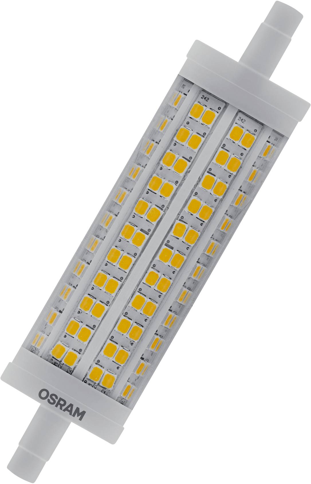 LED-Leuchte in zylindrischer Form mit vielen kleinen LEDs auf grauem Gehäuse, von Marke OSRAM, geeignet für Lampenfassungen.