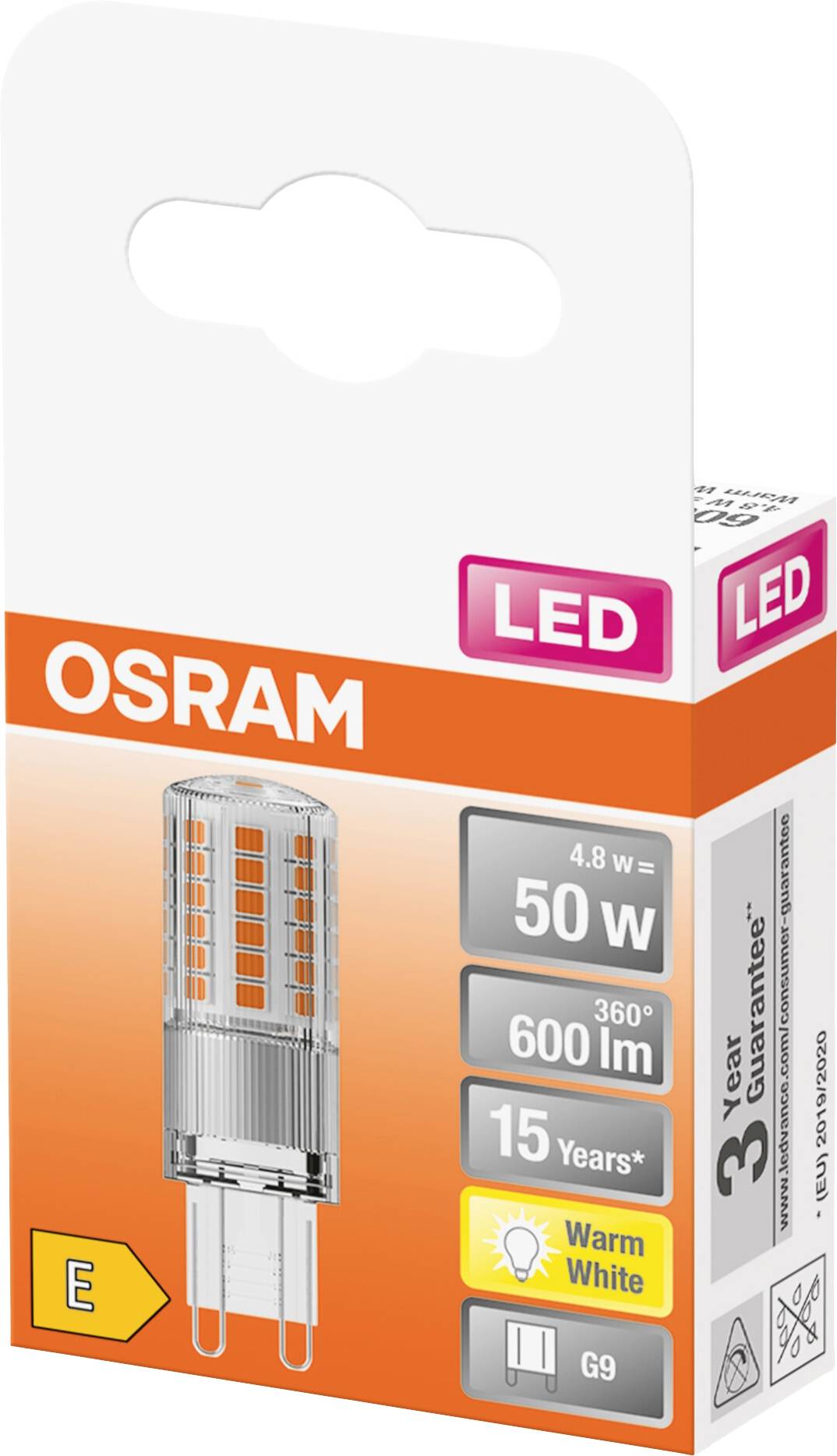 OSRAM HOMELIGHTING 4058075432451 LED EEK E (A - G) G9 Kolbenform 4.5W = 50W Warmweiß (Ø x L) 17mm x 55mm 1St.